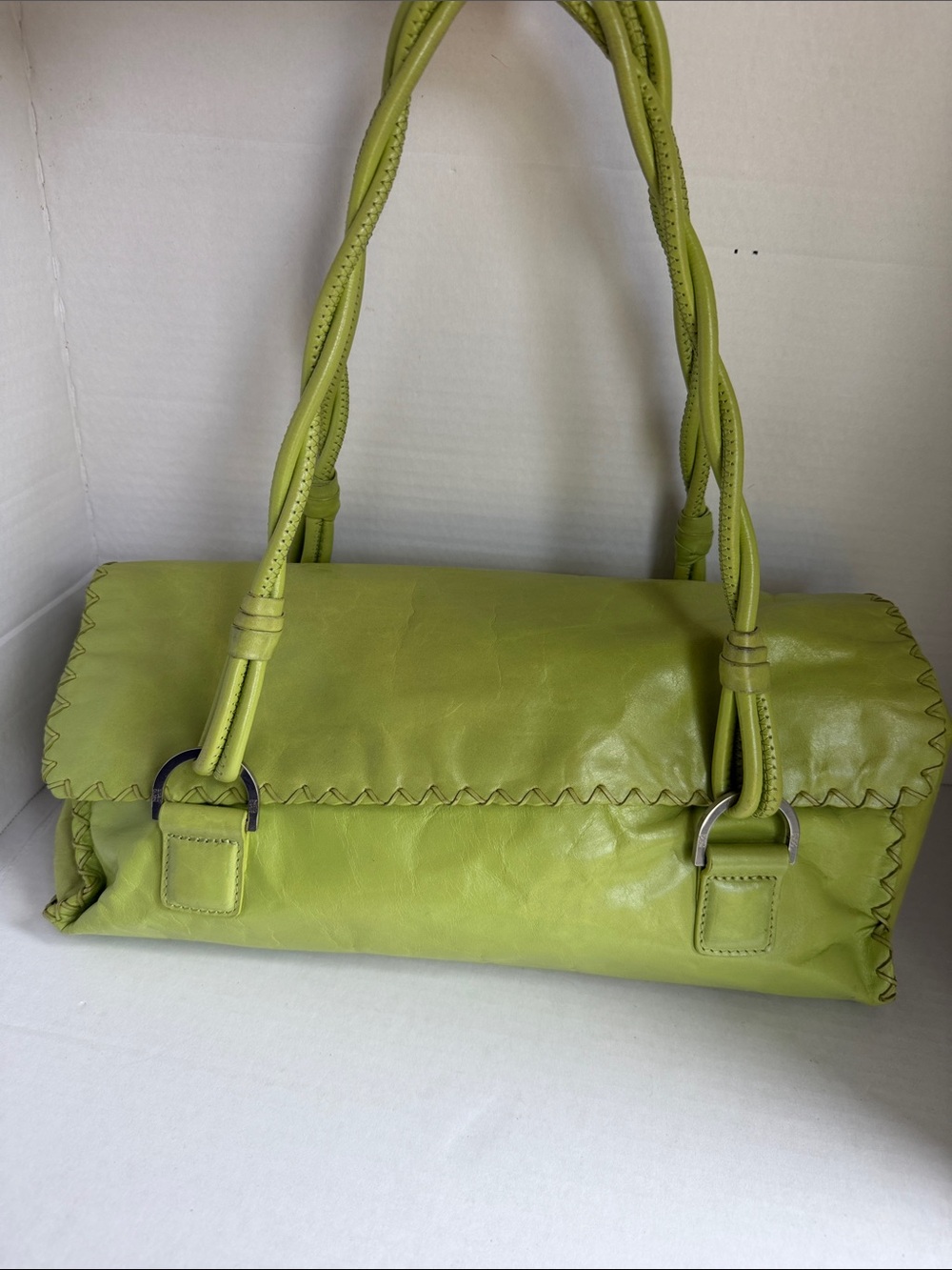Sigrid Olsen Green Leather Shoulder Bag - Vintage Y2K